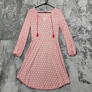 Boden Dress Womens 6 Coral White Medallion Mandala Tassel Tie Knit Long Sleeve